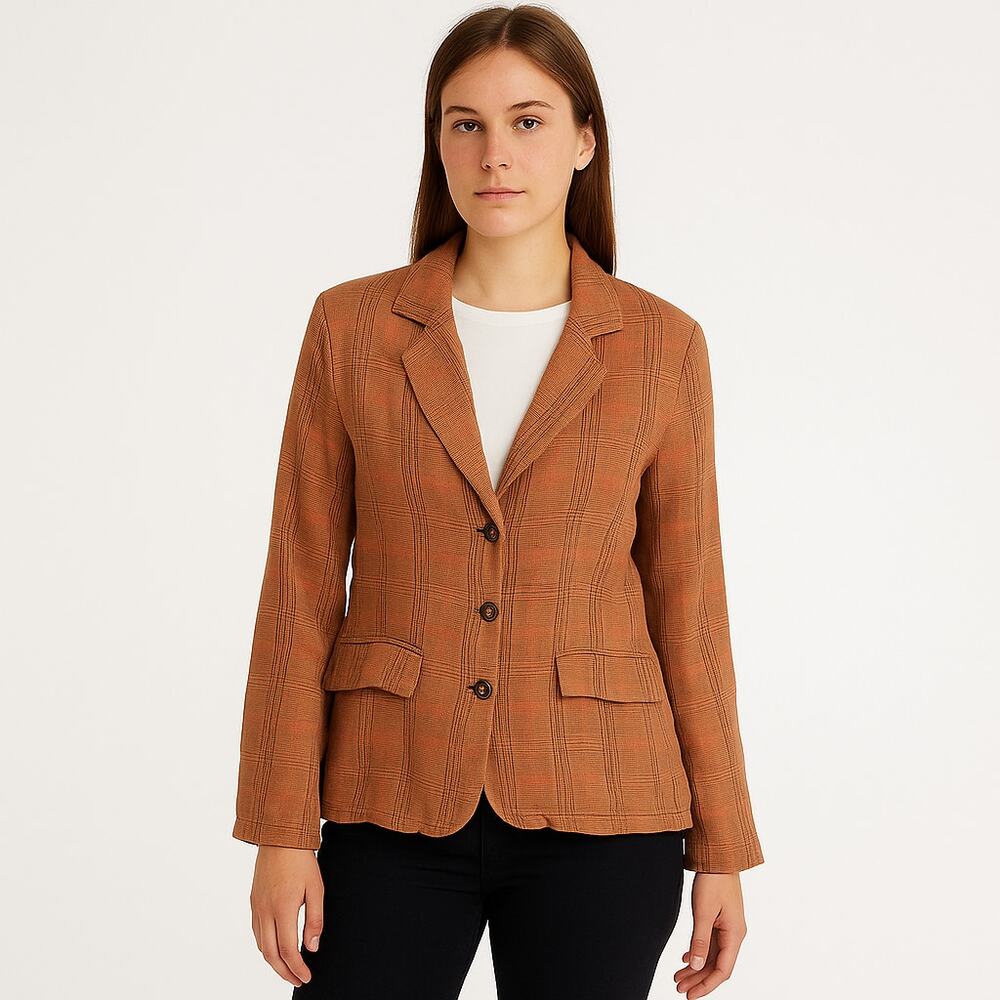 Sundance Edson Hill Plaid Floral Lined Linen Blazer Jacket Size XS Clay Rust